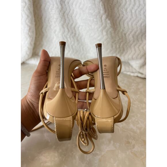 Schutz Nude Strappy Ankle Tie Adeline Patent Stiletto Heels Sandal Women 8.5 US - Picture 10 of 13